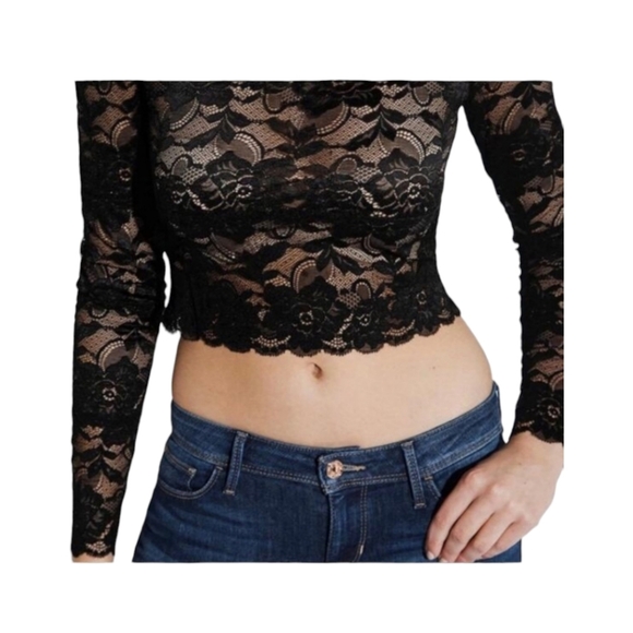 NWT Guess black lace long sleeve top - Picture 3 of 6